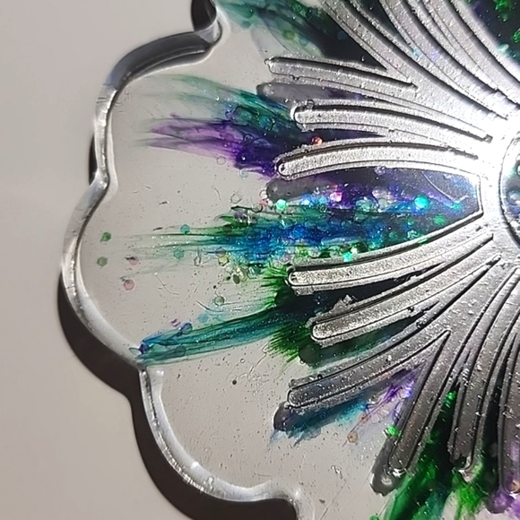 2 Peacock Resin Coasters. Beautiful handmade with love ❤️ Reversible, too!! - Picture 3 of 10